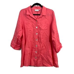 Habitat Tunic Top Womens S Pink 100% Linen Button Up Coastal Minimal Lagenlook